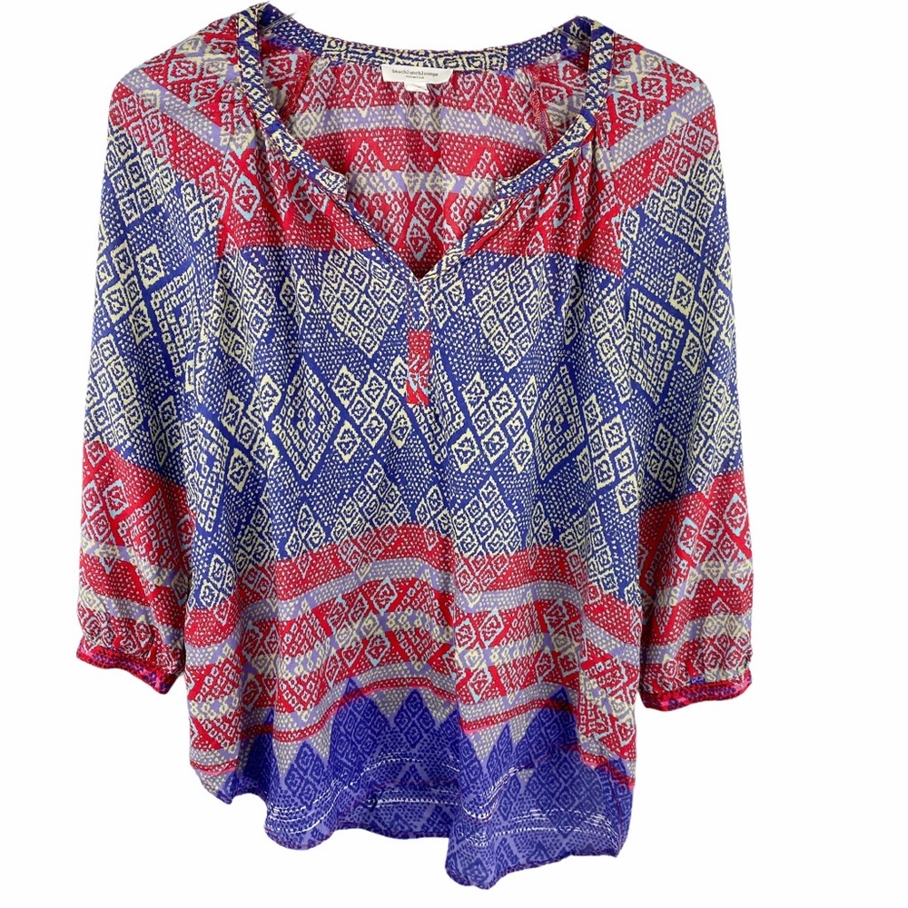 BeachLunchLounge Blue Red Peasant Top Tunic XS